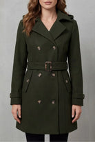 Hooded double-breasted trench belted coat for women