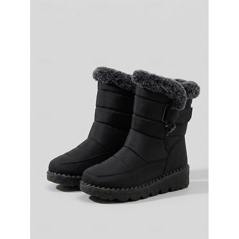 Waterproof fur collar buckle snow boots for women