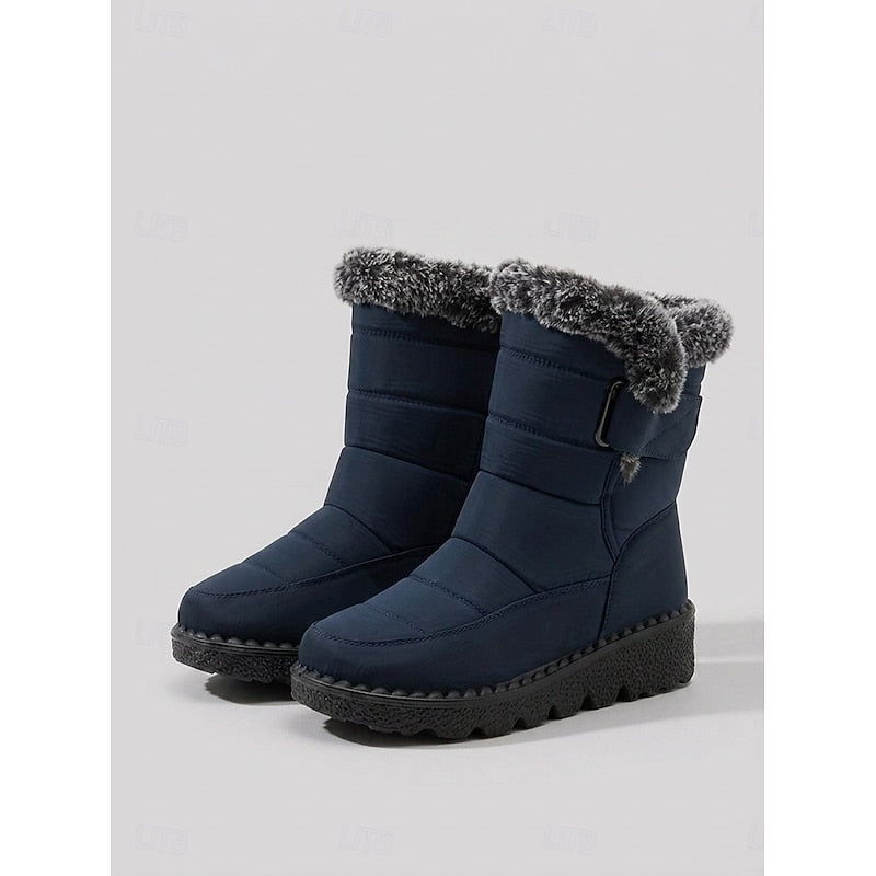 Waterproof fur collar buckle snow boots for women