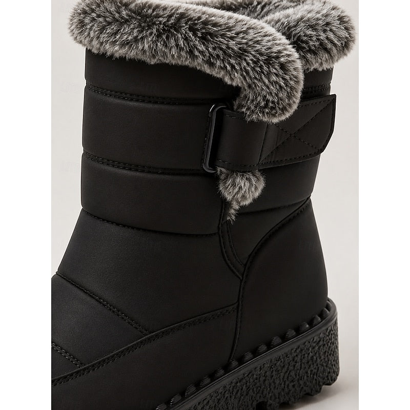 Waterproof fur collar buckle snow boots for women