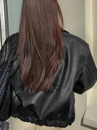 Cropped faux leather jacket for women in burgundy, black, maroon or dark brown
