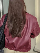 Cropped faux leather jacket for women in burgundy, black, maroon or dark brown