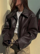 Cropped faux leather jacket for women in burgundy, black, maroon or dark brown