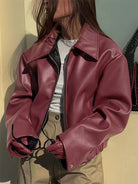 Cropped faux leather jacket for women in burgundy, black, maroon or dark brown