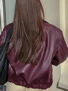 Cropped faux leather jacket for women in burgundy, black, maroon or dark brown