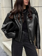 Cropped faux leather jacket for women in burgundy, black, maroon or dark brown