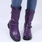 Side-zip mid-calf triple buckle boots for women