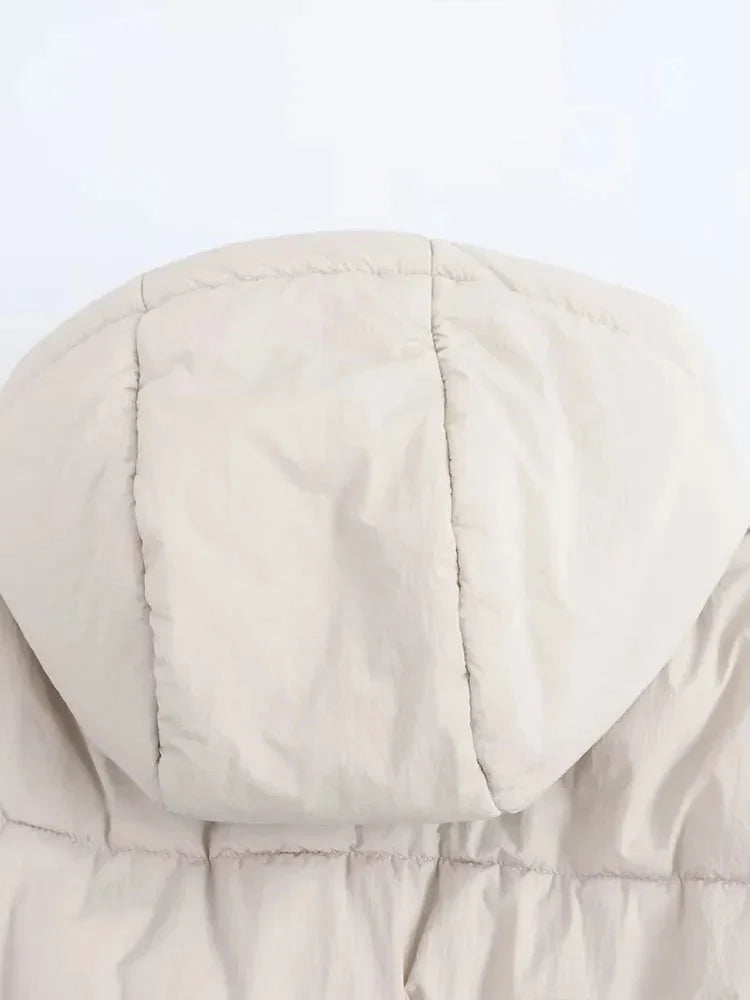 Hooded relaxed cropped puffer jacket for women