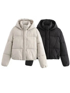 Hooded relaxed cropped puffer jacket for women
