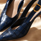Croc-effect slingback kitten heels for women