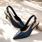 Croc-effect slingback kitten heels for women