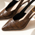 Croc-effect slingback kitten heels for women