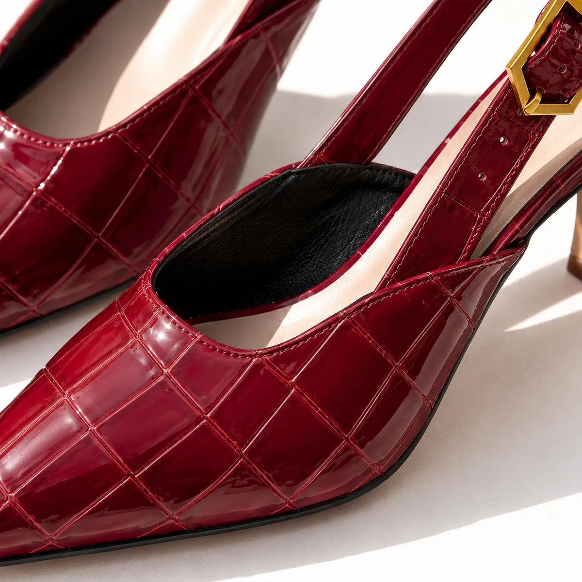 Croc-effect slingback kitten heels for women