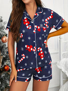 Candy cane Christmas pajama set in blue for women