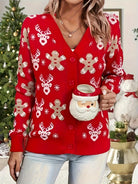 Red sequin Christmas cardigan with button front for women