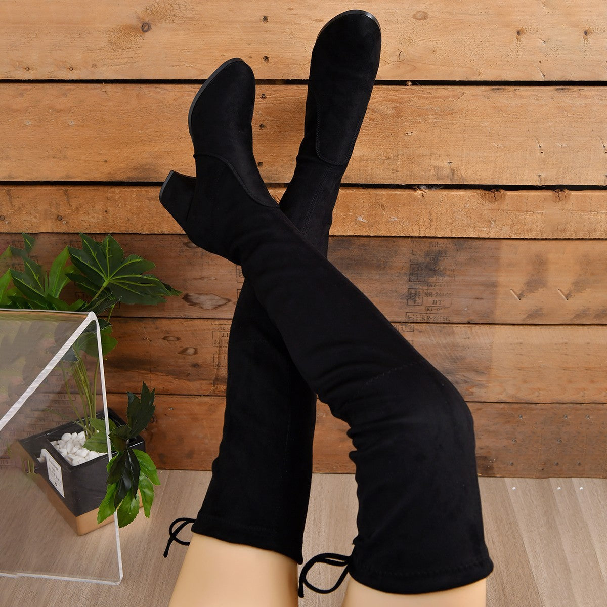 block heel thigh high boots for women