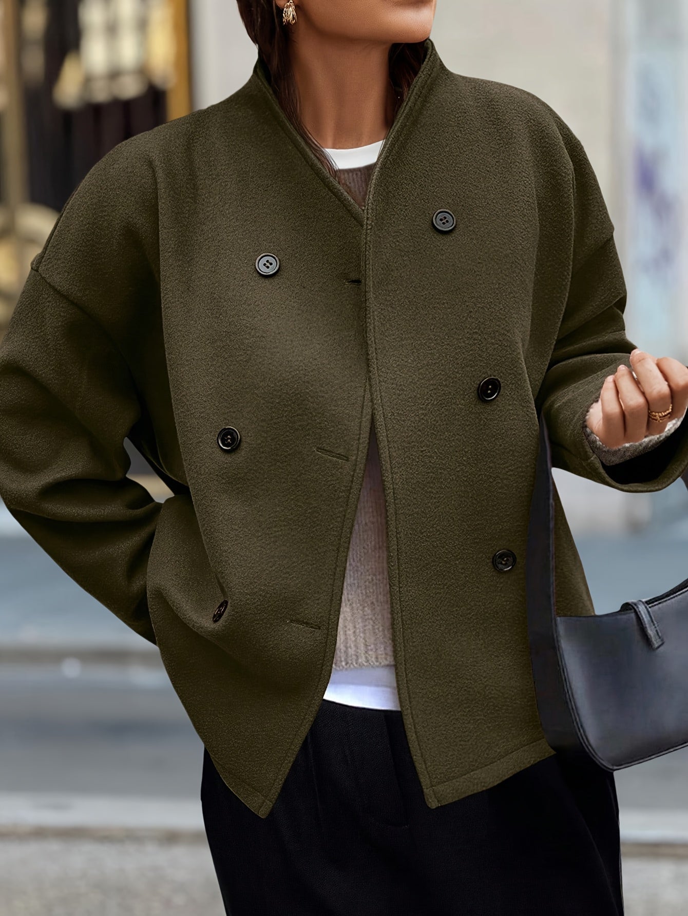 Brushed fleece pea coat for women