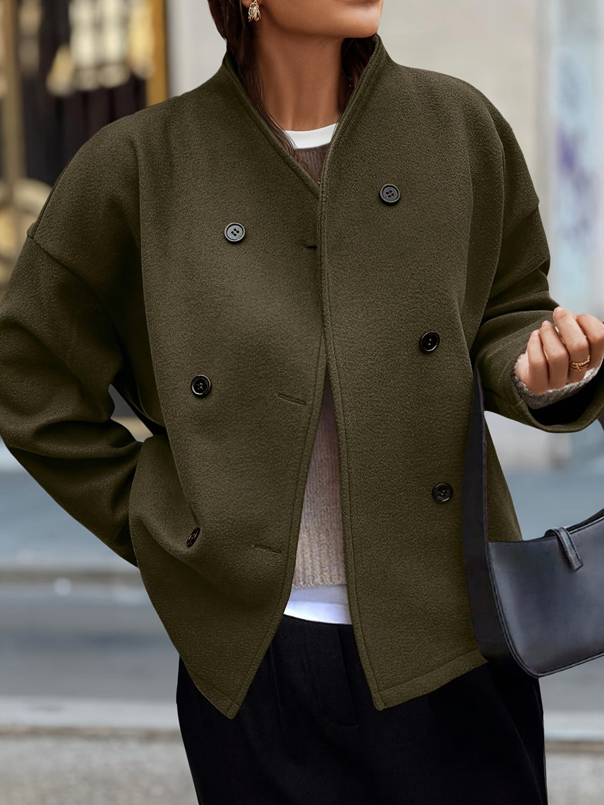 Brushed fleece pea coat for women