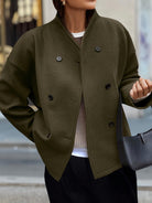 Stand collar pea coat for women in dark green