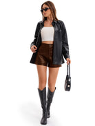 Leather-look shacket for women in brick red, light brown or black