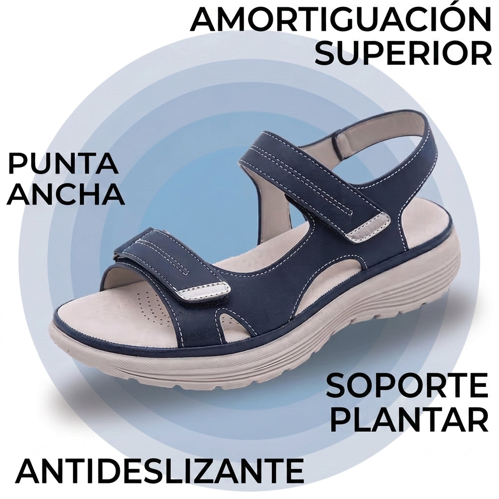 Sandalias Mujer Cierre Velcro Ajustable Punta Ancha Suela Antideslizante Livianas Caminar Cinco Colores