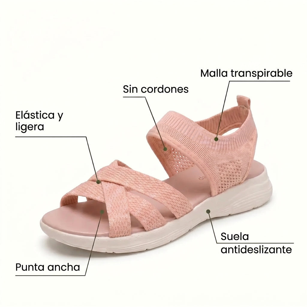 Sandalias Mujer Punta Ancha Slip On sin Cordones Suela Flexible Livianas Caminar Casual Seis Colores