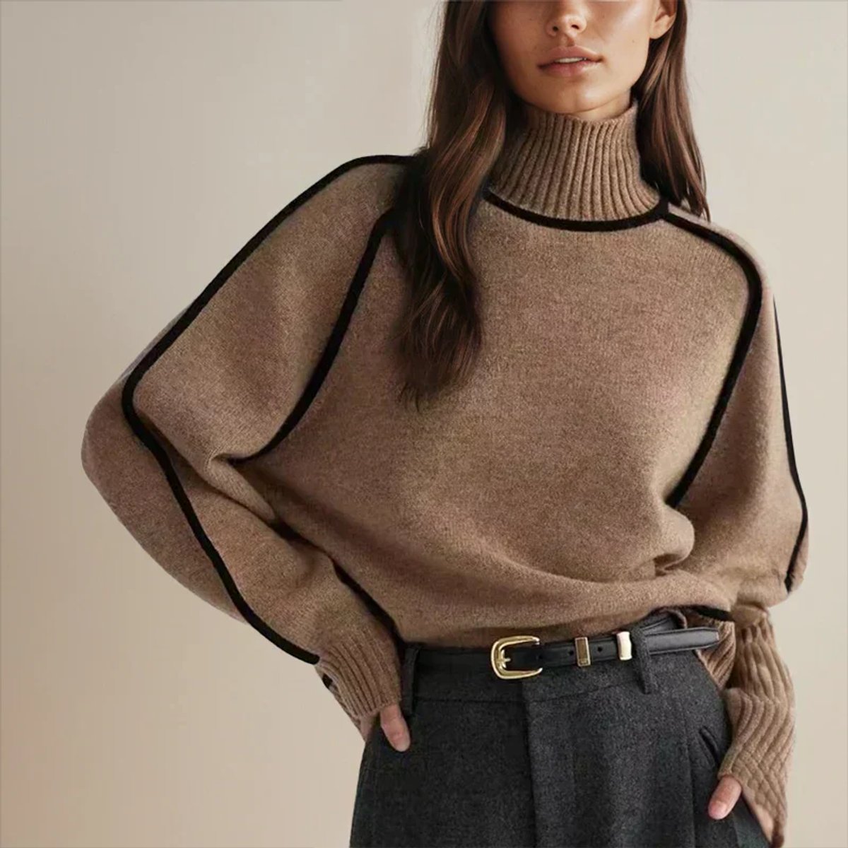 Oversized turtleneck sweater in brown for women