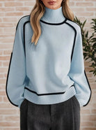 Oversized turtleneck sweater in blue for women