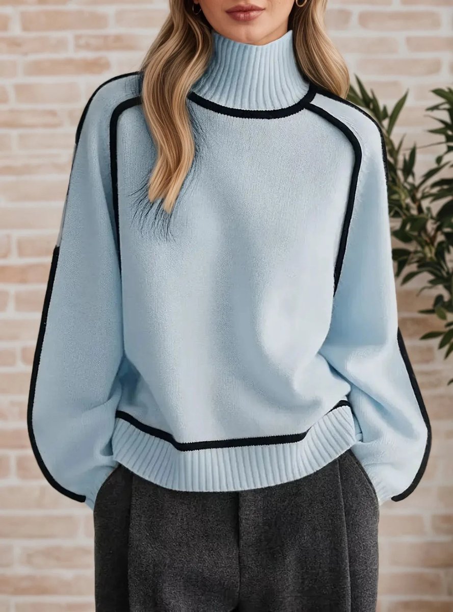 Oversized turtleneck sweater in blue for women