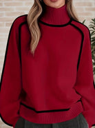 Oversized turtleneck sweater in red for women