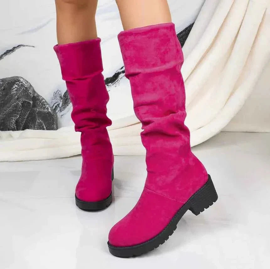 Slouchy suede-look wide calf boots for women
