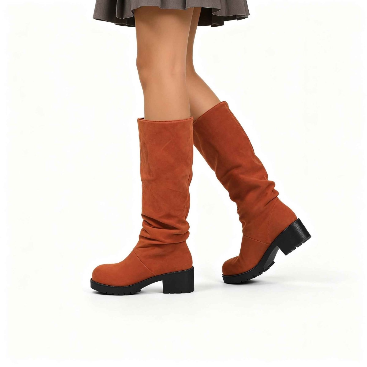 Slouchy suede-look wide calf boots for women