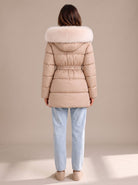 Faux fur collar belted jacket for women