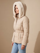 Faux fur collar belted jacket for women