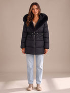Faux fur collar belted jacket for women