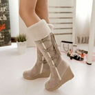Wedge heel tall snow boots in beige for women