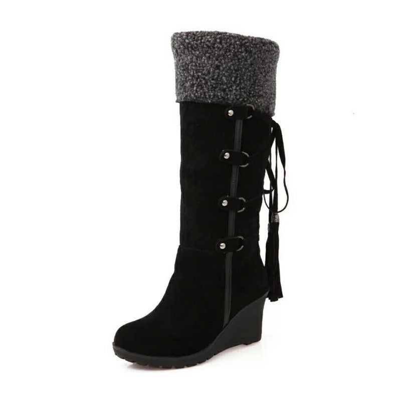Wedge heel tall snow boots in black for women