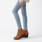 Lace-up buckle hidden wedge boots for women