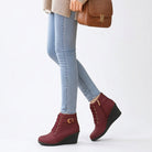 Lace-up buckle hidden wedge boots for women