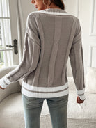 Multicolor oversized cable knit V-neck sweater for women