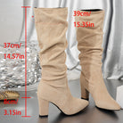 Black knee-high slouch boots with block heel for women