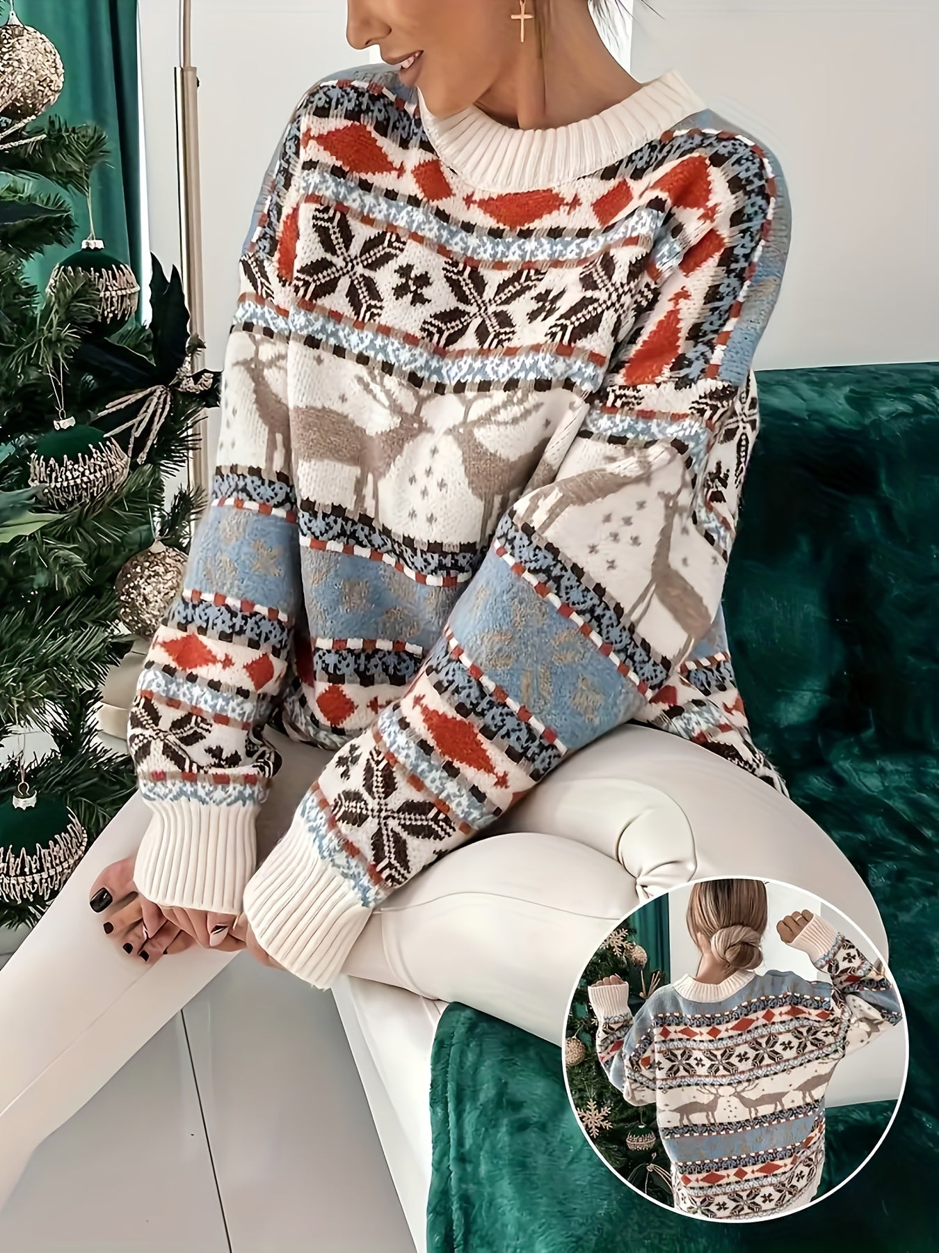 White reindeer Fair Isle Christmas sweater for women