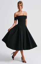 Off-shoulder midi Christmas party dress for women