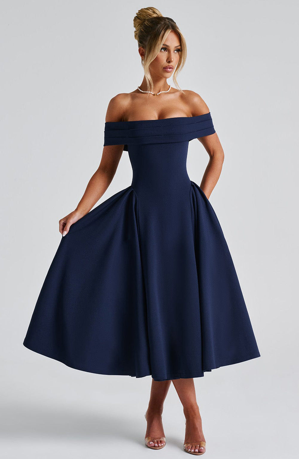 Off-shoulder midi Christmas party dress for women