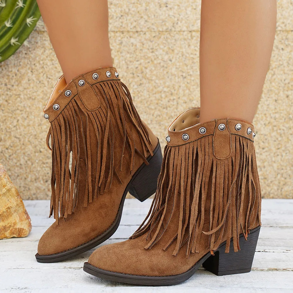 Wide calf fringe cowboy boots for women