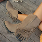 Wide calf fringe cowboy boots for women