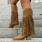 Wide calf fringe cowboy boots for women