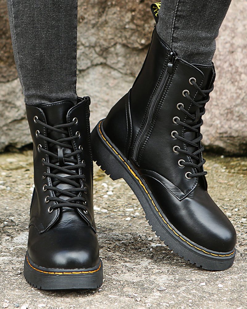 Lace-up platform ankle boots for women