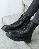 Lace-up platform ankle boots for women