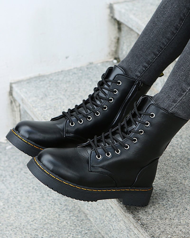 Lace-up platform ankle boots for women